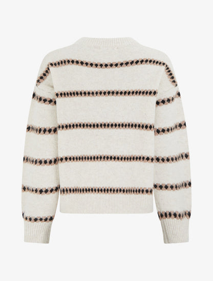 Pull droit à rayures fantaisies - Beige - 2