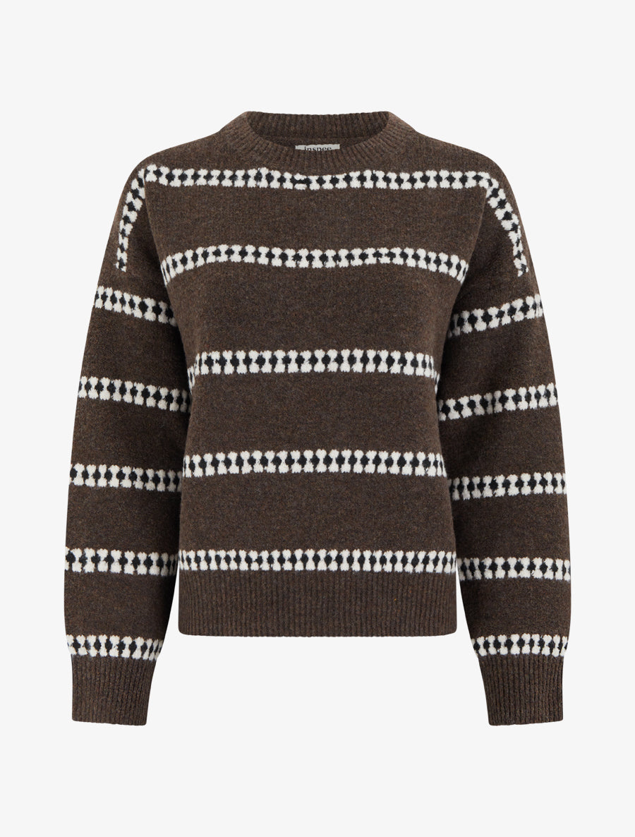 Pull droit à rayures fantaisies - Marron - 1