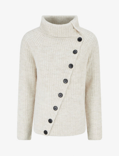 Pull uni à fermeture boutonnée - Beige - 1