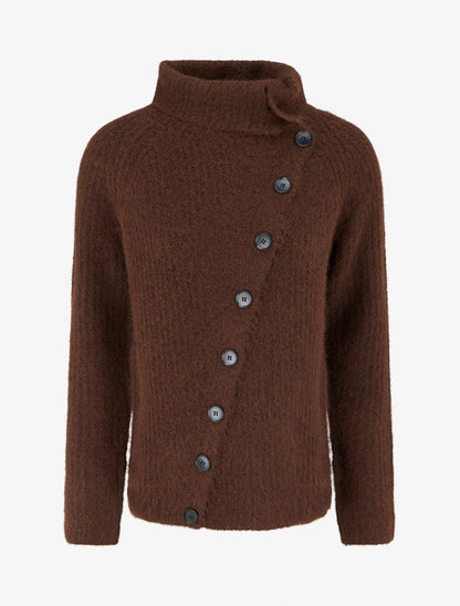 Pull uni à fermeture boutonnée - Marron - 1