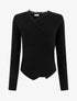 Pull côtelé asymétrique à détail dentelle - Noir - 1