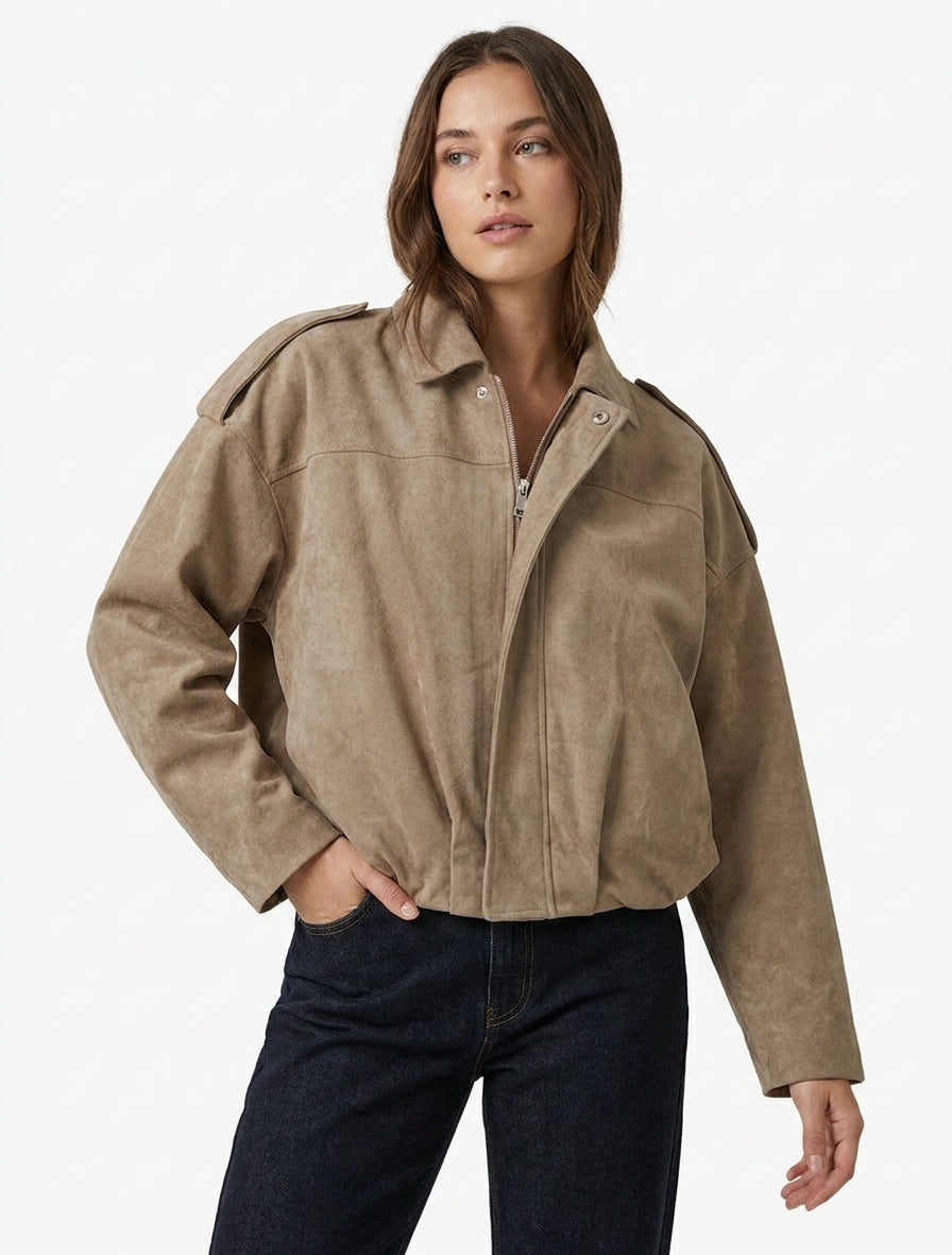 Bomber einfarbig Wildleder-Effekt - Maulwurf