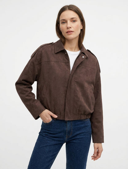 Bomber einfarbig Wildleder-Effekt - Braun