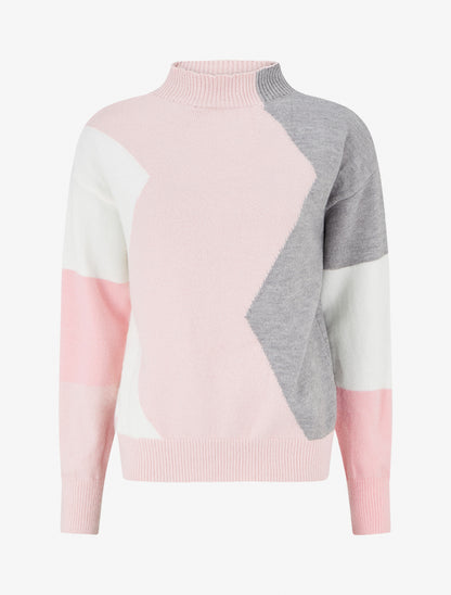 Pull color block à col roulé - Rose - 1