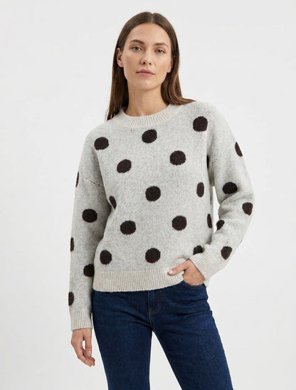 Gestrickter Pullover mit Punkten - Hellgrau