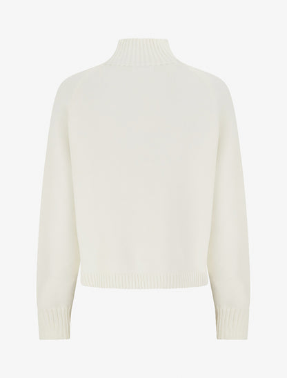 Pull droit à col montant en maille effet torsadé - Écru - 2