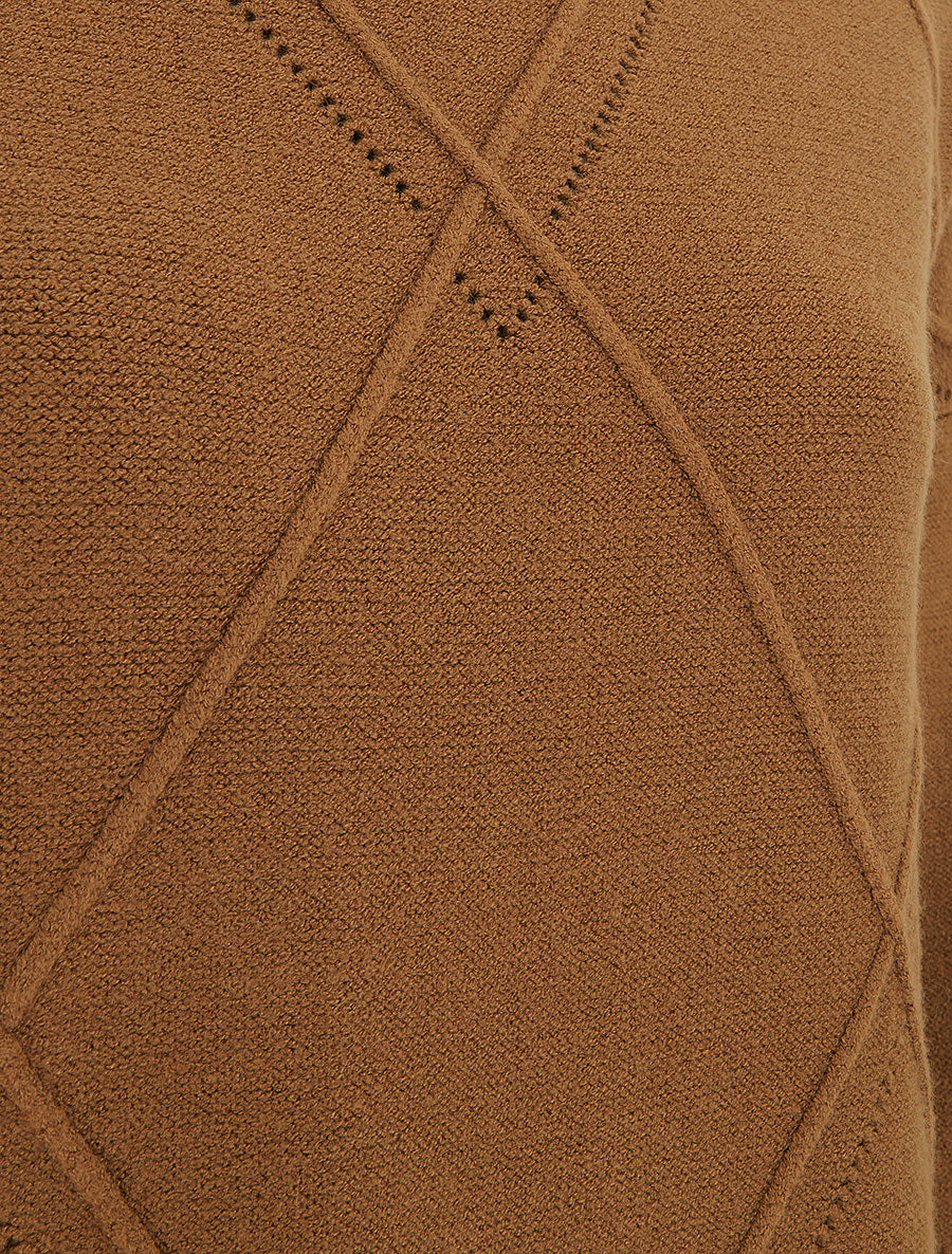 Pull ample à col roulé en maille quadrillée - Camel - 3