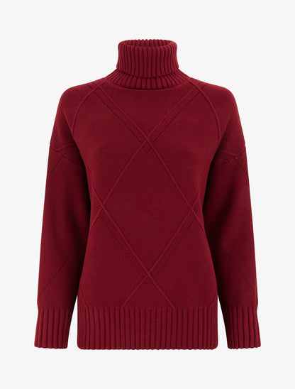 Pull ample à col roulé en maille quadrillée - Bordeaux - 1