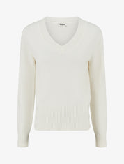 Pull droit à col V et boutons décoratifs - Blanc - 1