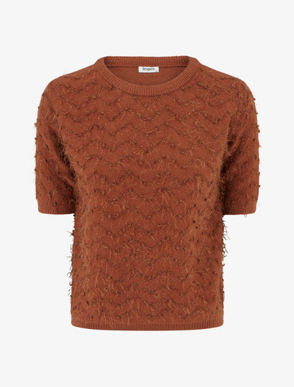 Pull droit manches courtes en maille duveteuse - Rouille - 1