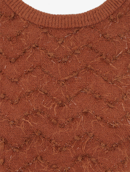 Pull droit manches courtes en maille duveteuse - Rouille - 3