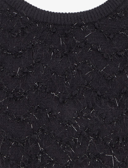 Pull droit manches courtes en maille duveteuse - Noir - 3