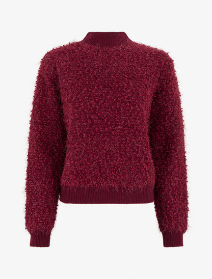 Pull droit en maille duveteuse irisée - Lie de vin - 1