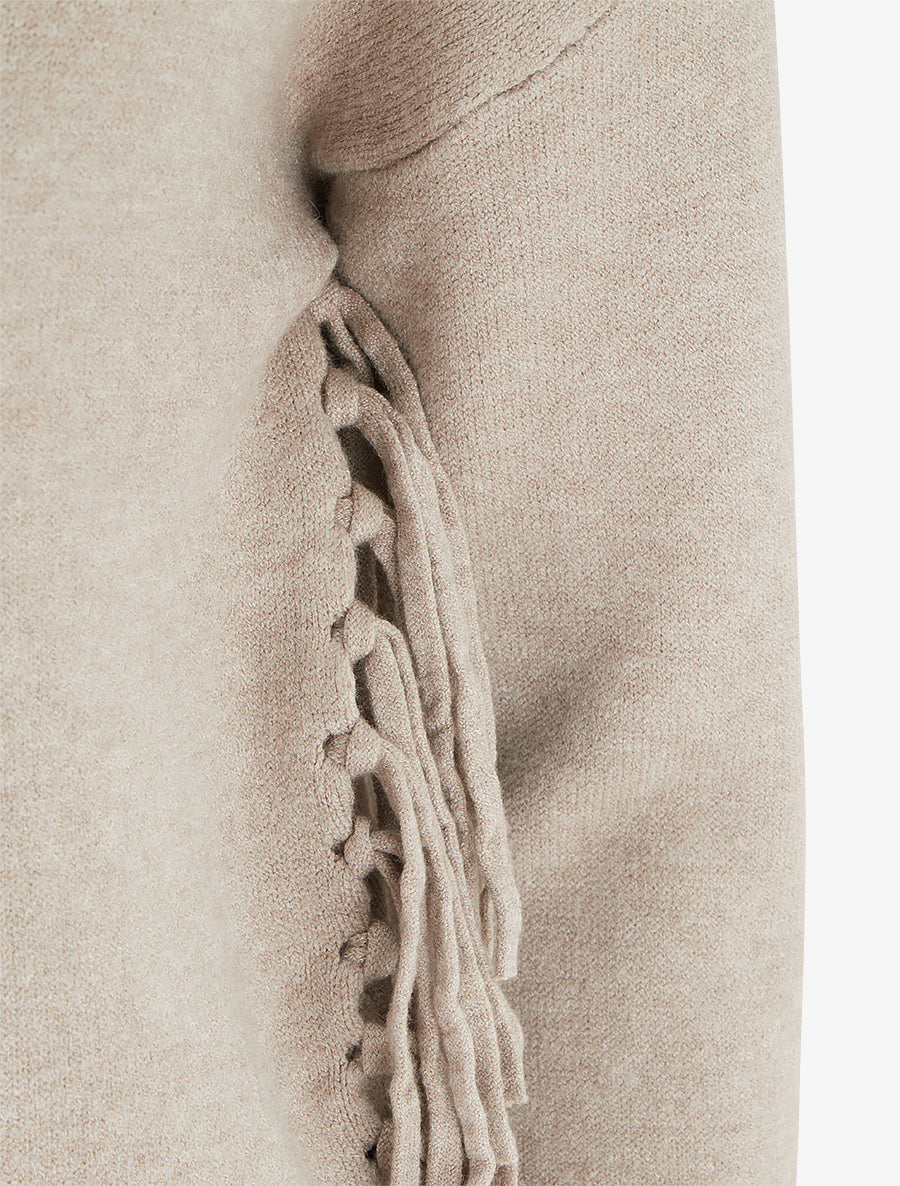 Pull uni frangés à col roulé - Taupe - 3