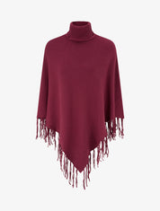 Poncho oversize à franges - Lie de vin - 1