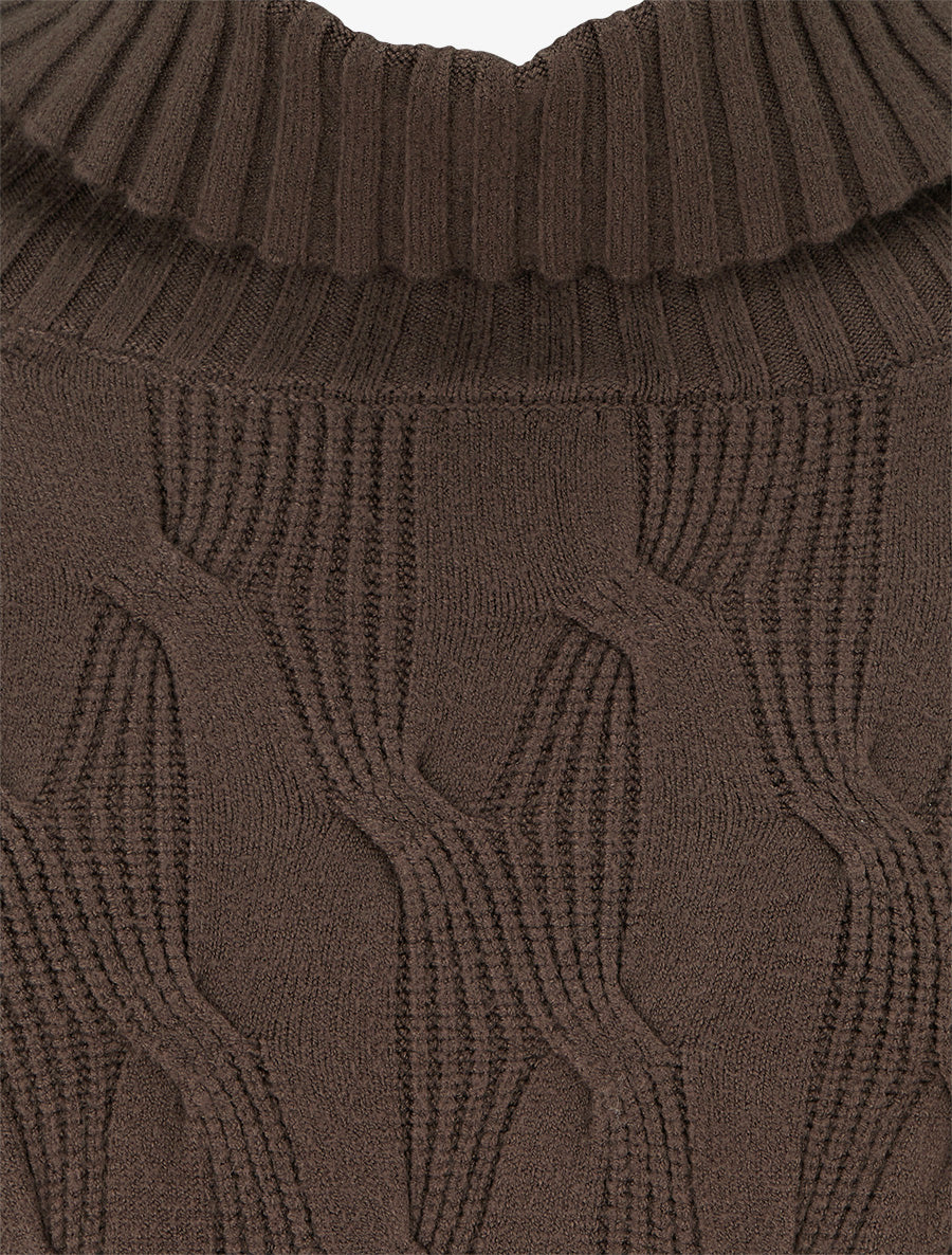 Pull ample à col roulé en maille texturée - Marron - 3