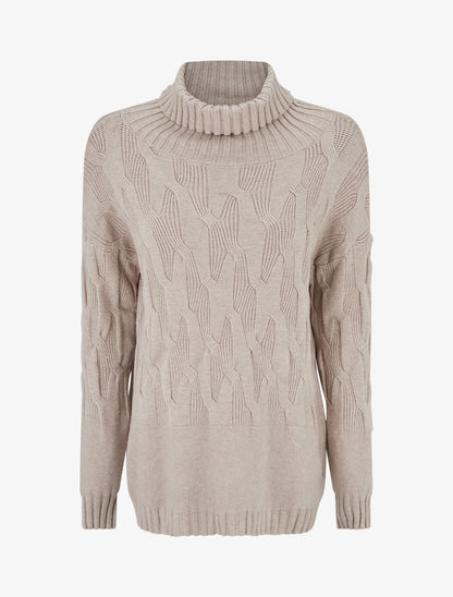Pull ample à col roulé en maille texturée - Taupe - 1