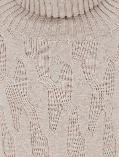 Pull ample à col roulé en maille texturée - Taupe - 3