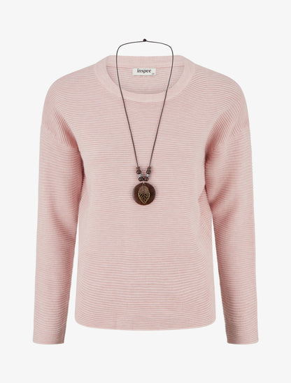 Pull droit en maille côtelée - Rose - 1