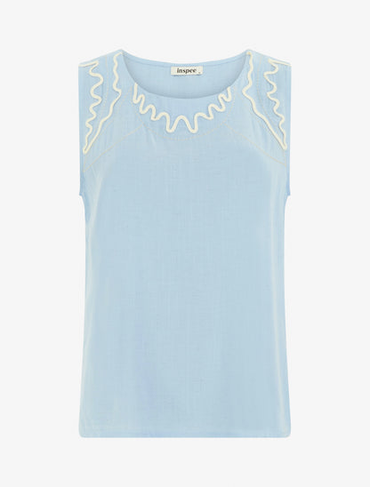 Top droit sans manches à col rond brodé - Bleu ciel - 1