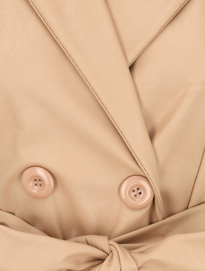 Robe blazer sans manches en simili - Beige - 3