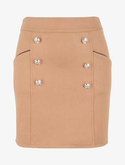 Jupe en laine mélangée à boutons stylisés - Camel - 1