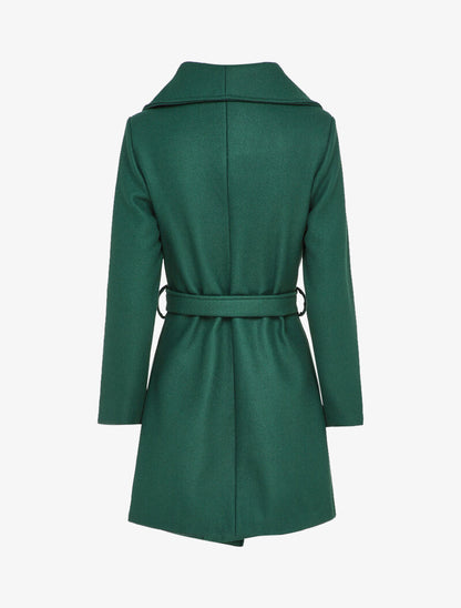 Manteau mi-long à zip et large col - Vert sapin - 2