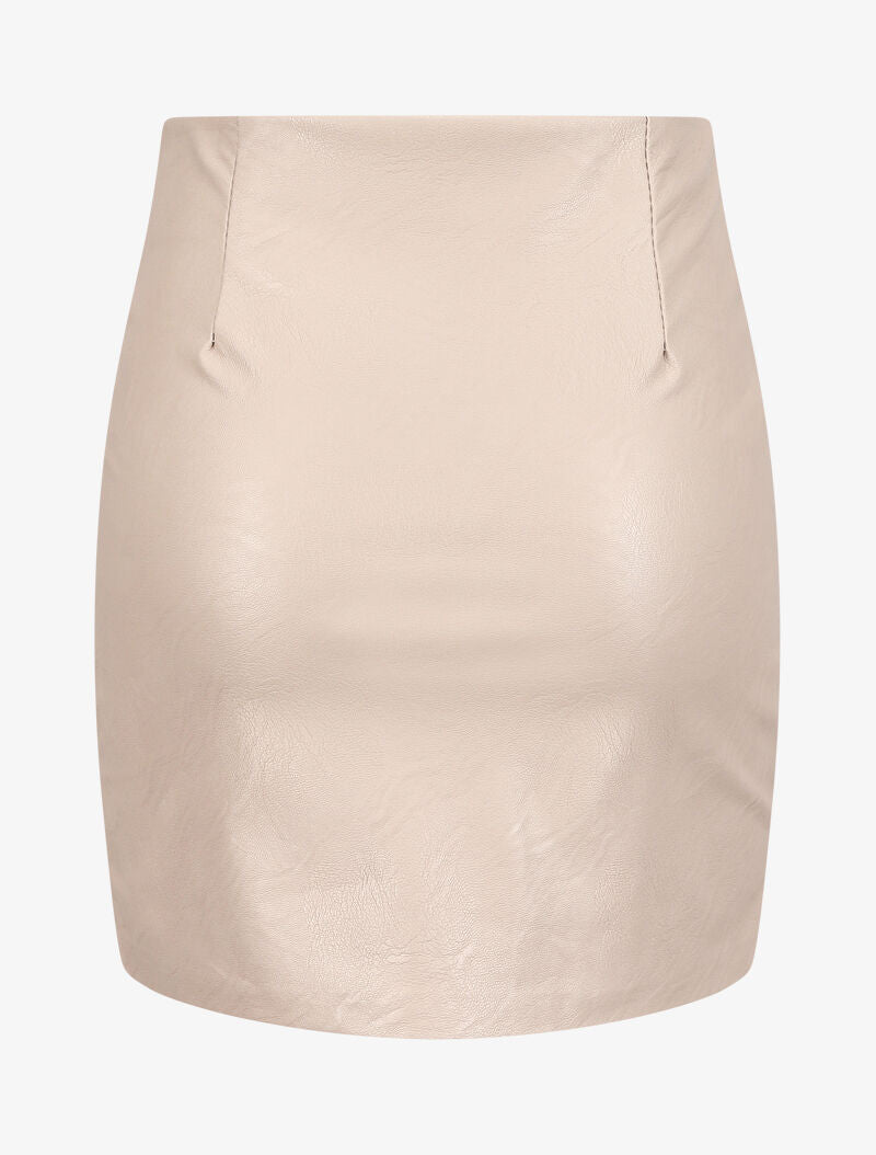 Jupe zippée en simili à bords asymétriques - Beige - 2