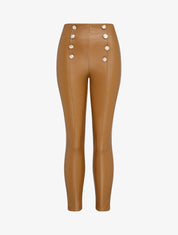 Pantalon en simili à détail boutons - Camel - 1
