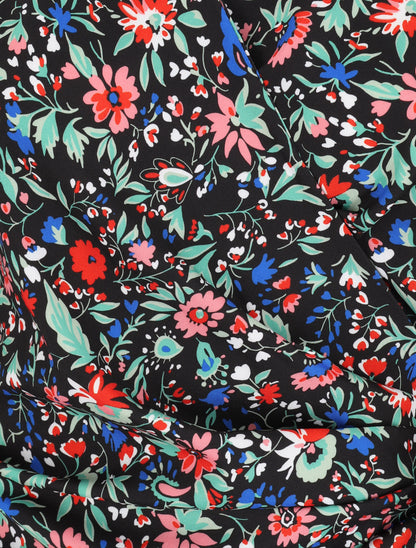 Robe portefeuille volantée à imprimé fleurs printanières - Noir - 3