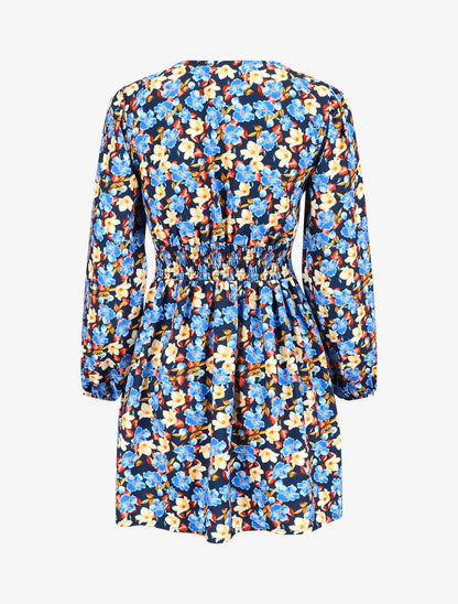 Robe col V à motif à fleurs - Bleu marine - 2