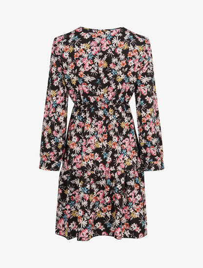Robe patineuse fleurie à col cache-coeur - Noir - 2