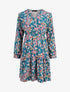 Robe patineuse fleurie à col cache-coeur - Bleu canard - 1