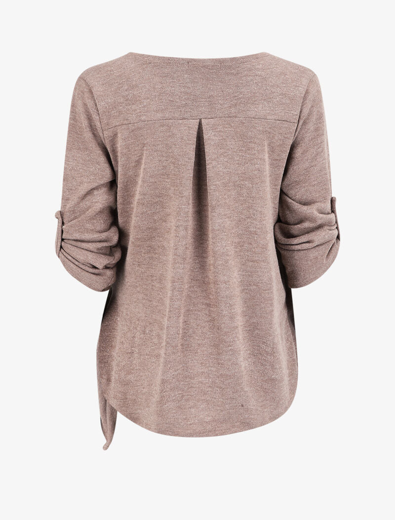 Pull cache-coeur à manches retroussables - Taupe - 2