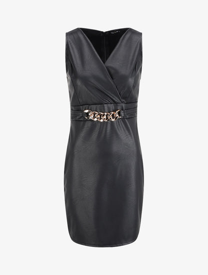 Robe en simili à chaîne à maillons stylisés - Noir - 4