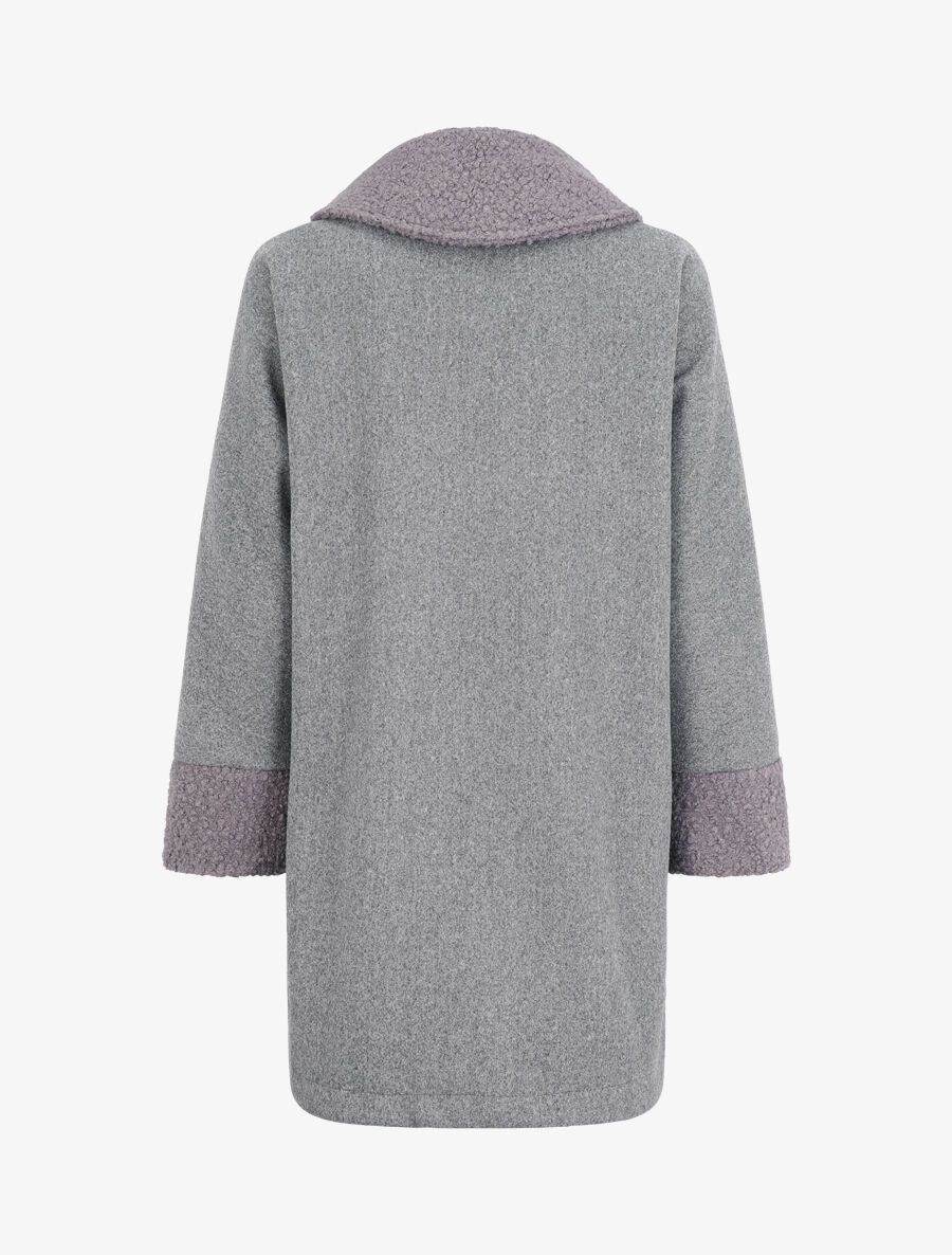 Manteau à col claudine effet laine bouclée - Gris - 2