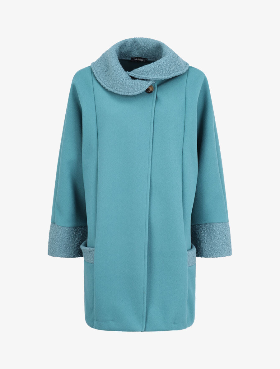 Manteau à col claudine effet laine bouclée - Turquoise - 1