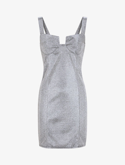Robe fourreau pailletée à col bustier - Argent - 3