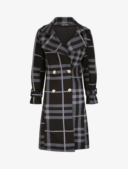 Manteau à carreaux style trench - Noir - 1