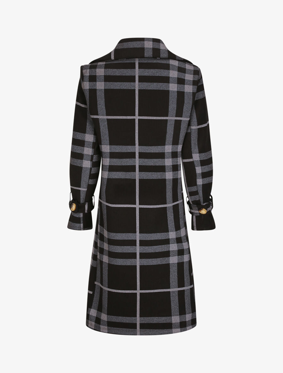 Manteau à carreaux style trench - Noir - 2