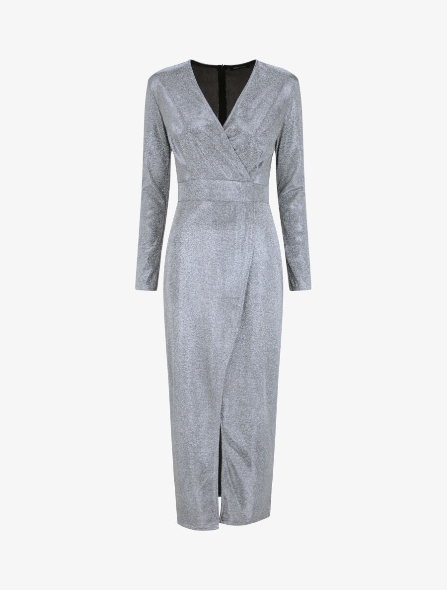 Robe longue empire à paillettes - Argent - 4