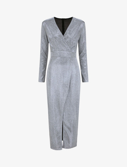 Robe longue empire à paillettes - Argent - 4