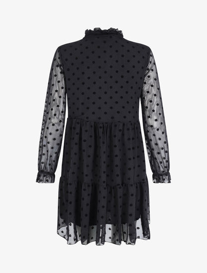 Robe plumetis à col volanté - Noir - 2