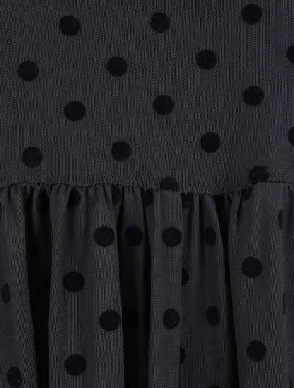 Robe plumetis à col volanté - Noir - 3