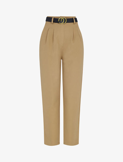 Pantalon carotte à fronces - Camel - 1