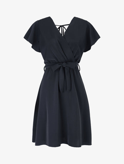 Robe cintrée à épaules volantées - Noir - 1
