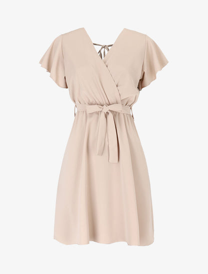Robe cintrée à épaules volantées - Beige - 1