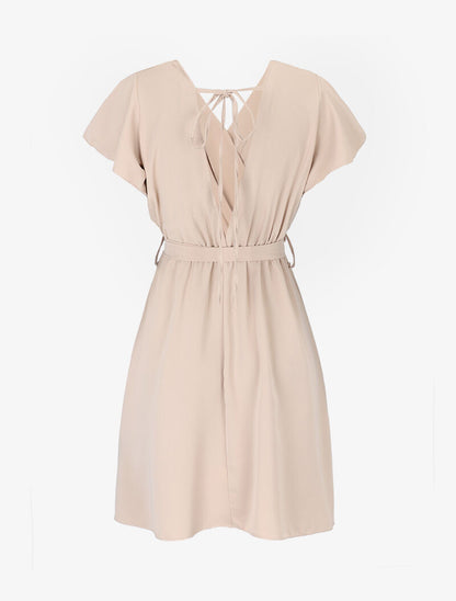Robe cintrée à épaules volantées - Beige - 2