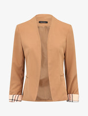 Blazer à revers imprimé tartan - Camel - 1