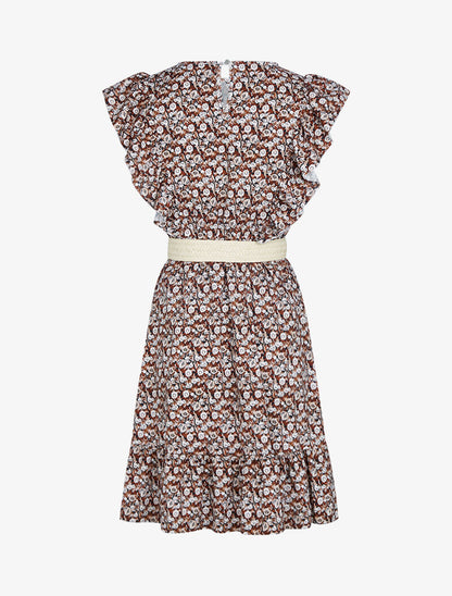 Robe fleurie à volants - Noir - 2